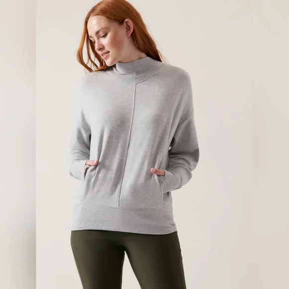 Athleta Women's Apollo Crewneck Sweatshirt Athletic Grey Soft Small Petite - Picture 1 of 14